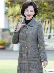 HUAXUNRAN | Warm Woolen Coat for Middle-aged Women with Fleece Lining and Plaid Pattern