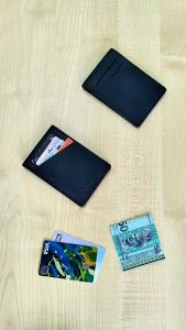 KASHVAU Slim Card Holder Wallet for Men Button Lock 8 Card Slots 2 ID Window PU Leather K2203