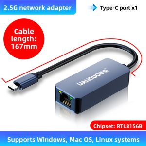 High-Speed USB 3.0/Type-C to RJ45 Gigabit Ethernet Adapter Card for Desktop Laptop Notebook Computer NAS 2500M Fast Network Converter