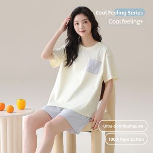 MiiOW | Pure Cotton Summer Lightweight Short Sleeve Sleepwear Set For Women Casual Home Clothes Comfortable Breathable Short Pants
