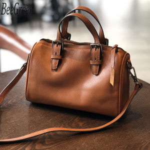 BeeGreen Women 100% Soft Genuine Leather Handbag High Quality Small Boston Bag Minimalist Shoulder Bag Daily Commuter Bag Casual Sling Bag