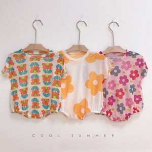 Cool Mesh Baby Romper Girls Crawling Suit Summer Short Sleeve Organic Cotton Onesie Comfortable Breathable Infant Clothing