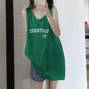 เสื้อกั๊กแขนกุดคอวีผ้าฝ้ายแท้สไตล์อเมริกันสำหรับผู้หญิงในช่วงฤดูร้อน เสื้อคลุมกันหนาวแบบหลวมๆ ทรงหลวมๆ แขนกุด