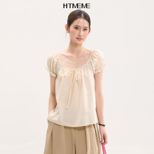 HTMEME | Delicate Korean Design Tie Waist Puff Sleeve Shirt