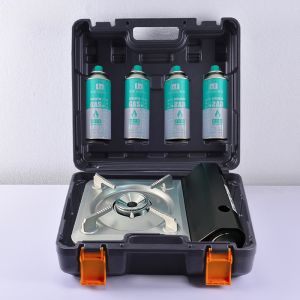 Portable Outdoor Double Layer Plastic Stove Box & Stainless Steel Windproof Circle Camping Cooker Fuel Storage Case