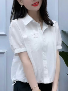 Fashionable Short Sleeve Casual Shirt Womens Summer 2025 New Style Elegant Youthful Korean Version Loose Fit Polo Collar