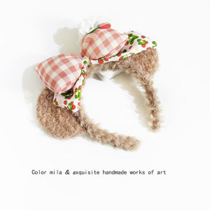 Pink Bear Hairband with Large Bowknot Plush Disney High Hairline Outdoors Fashionable Hair Accessories Fresh out Korean Style