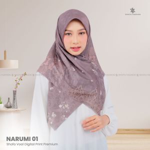 Shofa fashion-NARUMI Series Hijab segi empat voal motip sublime packing ziperlock