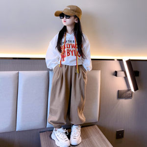 Fashionable Childrens Hoodie Girls Spring New Style Cotton Blend Korean Version Big Kids All-Match Hooded Sweatshirt