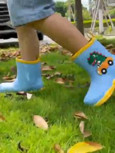 【VIDKHSY Store】Kids Dinosaur Rain Boots - Cartoon Non-Slip Waterproof Rubber Rainboots for Boys & Girls | Outdoor Play Shoes for Wet Weather
