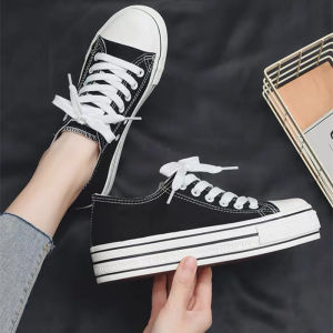 Thick Bottom Canvas Shoes Womens 2025 New Spring Autumn Platform Black White Basketball Shoes Size 34 Casual Cloth Shoes