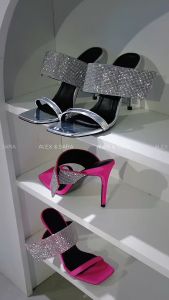 Guốc nữ dép nữ cao gót mũi vuông gót nhọn quai bảng to đính đá sang trọng lấp lánh | ALEX & SARA - AL408