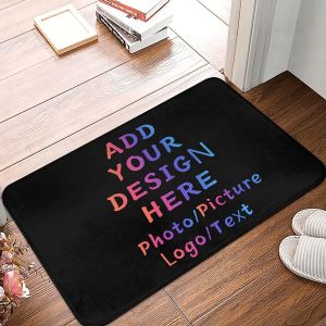 VIKAMA Gradient Rainbow Letter Print DoormatNon‑Slip Black Background Floor RugColorful Text Decor Mat Bedroom Indoor Entryway
