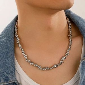 Hip Hop Màu Bạc CCB Đính Hạt Ngắn Vòng Cổ Choker Nam Hợp Thời Trang Hình Học Không Đều Dây Chuyền Nam Trang Sức Thời Trang
