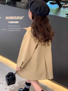 Girls Trench Coat Mid Length Long Length Spring and Autumn Childrens 2024 Autumn New Arrival K-style British Style Childrens Overcoat