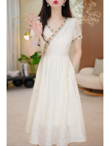 GUBODUO | New Chinese Style Slimming Dress V Neck Short Sleeve