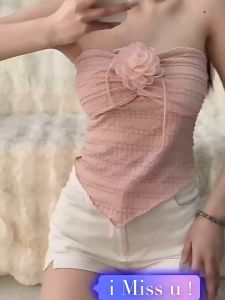 Hanging neck camisole vest short floral top