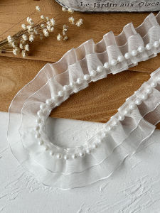 Ruy Băng Ren Viền Ren Hạt Viền Ren Trắng Hai Lớp Xếp Ly Cho Quần Áo Và Váy Phụ Kiện May Vá DIY Từ Trung Quốc Đại Lục