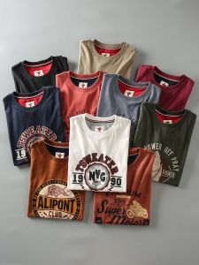 Summer New Arrival American Casual Pure Cotton Washed Brushed Creative Printing round Neck Fashionable Versatile Short Sleeve T-shirt Men