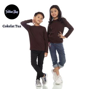 Kaos Polos Anak Oneck Lengan Panjang Bahan Katun Combed 30s Warna Cokelat Tua