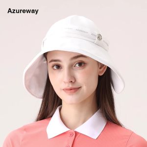 Womens Golf Hat Outdoor Sports Sunshade Wide Brim Hat Anti-Uv Cap with Rope Azureway H19 Style Fitness Fans Supplies