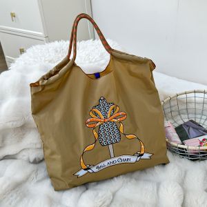 Large Capacity Womens Crossbody Bag Embroidered Nylon Shopping Bag Versatile Ball Chain Korean Style Handbag for All Occasions