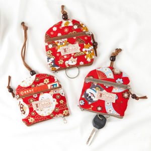 Cotton Key Case Double-Layer Small Ladies Multi-Functional Handmade Zipper Change Fabric Pull-out Two-in-One Card Holder