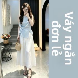 Ge·an·fei | Váy liền hai dây xanh dương bất đối xứng