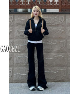 สูง เอว บาน กางเกงยีนส์ ผู้หญิง เวอร์ชันขยาย ยืดได้ พรางหุ่น สีดำ เดนิม กางเกงขายาว กางเกงขายาว ลำลอง สวมทุกฤดูกาล