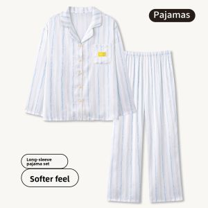 MiiOW | Womens Ice Silk Sleepwear Long Sleeve Home Wear Outerwear Spring Autumn Winter Comfortable Loose Fit Luxury Style Cartoon Print