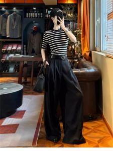 HUOLISI | Color Blocking Stripe Ice Silk Short Sleeve T-shirt