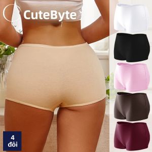4 Quần Short Boxer Cotton Nữ Không Đường May Cao Cấp Bộ Quần Short Boxer Màu Trơn Quần Đùi Thoải Mái Thân Mật Quần Lót Quần Lót XS-XL
