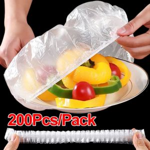 200PCS Disposable Food Cover Plastic Wrap Elastic Fruit Vegetable Storage Bags Bowl Lids Fresh Keeping Kitchen Wrap Seal Caps