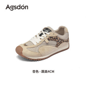 Agsdon Womens Sporty Casual Shoes 2025 New Autumn Thick Bottom Athletic Red Color Fashionable All-Match Flat Laced Shoes