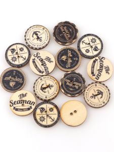 ปุ่มไม้ทรงกลมสไตล์ย้อนยุคสำหรับงานฝีมือ DIY ขนาด 20-25 มม. 50 ชิ้น/ถุง ปุ่มไม้สไตล์อังกฤษคลาสสิกสำหรับงานฝีมือ DIY