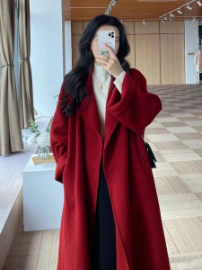 Red Double-Sided Cashmere Wool Overcoat Womens Small 2024 New Arrival Autumn and Winter Fancy Loose Woolen Coat