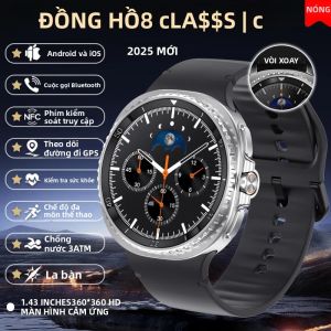 Đồng Hồ Thông Minh Classic Rotating Bezel 2025 Mới Màn Hình AMOLED 1.43 Inch NFC La Bàn GPS Chống Nước 3ATM Dành Cho iOS Tích Hợp Theo Dõi Sức Khỏe Và Giấc Ngủ