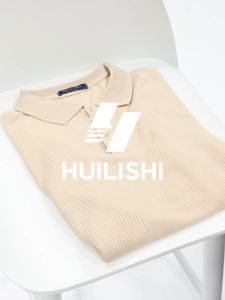 HUILISHI Korean vertical texture cotton short-sleeved Plain polo Slim casual commuting mens polo T-shirt