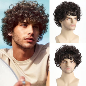10 Inch Brown Natural Short Curly Wave Synthetic Wig For Male Young Men Hair Heat Resistant Fiber Wigs For Daily use Halloween