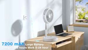 Portable Stand Fan Oscillating Fan with Remote 9" 7200mAh Rechargeable Battery Tall Floor Foldable Travel Fan 4 Speeds Timer Setting Adjustable Height from 10.5 to 105CM Super Quiet Foldaway Fan for Bedroom Home Office Camping