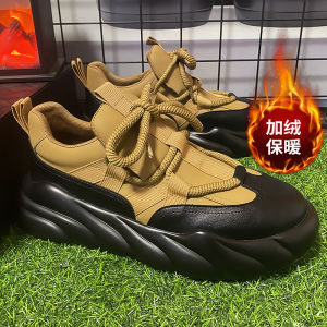 Large Size Mens Winter Casual Sports Shoes Fleece Lined Thick Bottom Bread Shoes Dad Shoes Low Top round Toe Slip-On Shoes