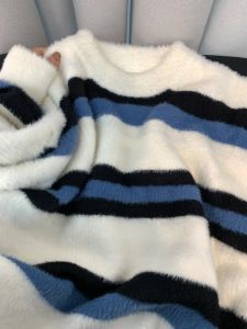 หนาขึ้น ถักลายทาง เสื้อสเวตเตอร์แคชเมียร์ ผู้หญิง ขี้เกียจ นุ่ม สวมใส่ด้านใน ฤดูใบไม้ร่วง ฤดูหนาว คู่รัก เสื้อสวม เสื้อฐานชุดชั้นใน