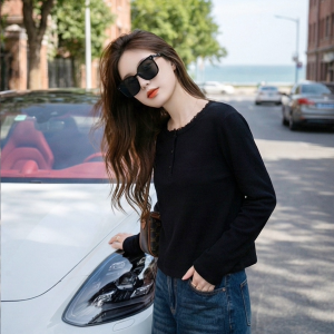 Moxueer | Áo Thun Tay Dài Viền Ren Pháp