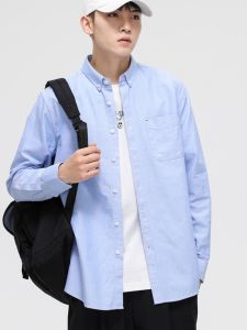 Mens Pure Cotton Long Sleeve Oxford Cloth Shirt Loose Casual Solid Color Business Shirt Large Size Youth Outerwear for Autumn