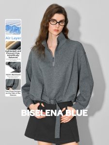 BEIQIANI | Gray Casual Loose Commuter Sweatshirt Zip-Up Short Style