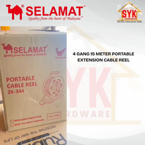 SYK SELAMAT 4 Gang 15 Meter Portable Extension Cable Reel Plug Wire Heavy Duty Extension Cord Penyambung Wayar Extension