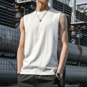 Sports Vest Men Loose Summer Fashion Brand Ins Pure Cotton Workout Sleeveless Waistcoat White Base Shirt Short Sleeve T-Shirt