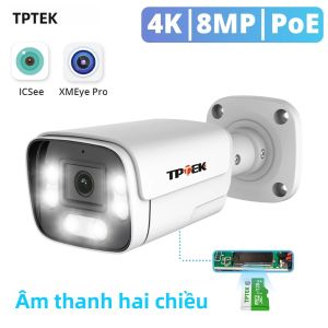 Camera IP PoE 4K 8MP 5MP Với Âm Thanh Hai Chiều Hỗ Trợ Thẻ TF Hệ Thống NVR An Ninh Ngoài Trời Tương Thích Với iCSee XMEye Camera Dạng Đạn Kim Loại Màu Trắng