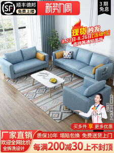 Scandinavian Small Apartment Fabric Sofa Disposable Tarpaulin Cover Faux Leather Minimalist Modern Living Room Three-Person Combination Internet Celebrity