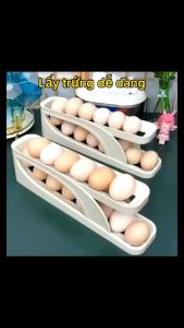 Khay đựng trứng thông minh tự lăn (15 quả) giá nhựa bảo quản trứng để tủ lạnh